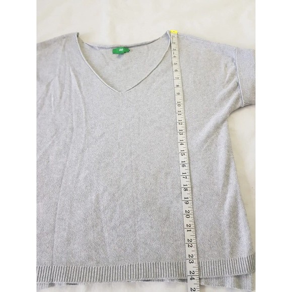 Dip Womens Sweater Top Size Medium Gray Short Sleeve Ribbed Roll Neckline Slit - Picture 12 of 12